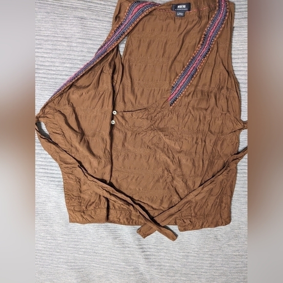 Anthropologie Maeve Brown Embroidered Liviana Wrap Top - Picture 7 of 9